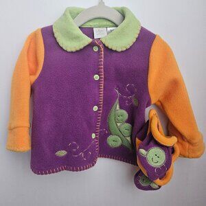 NWT Bright Future Baby Peas in a Pod Fleece Cardigan & Bootie Set Size 6-9 Month